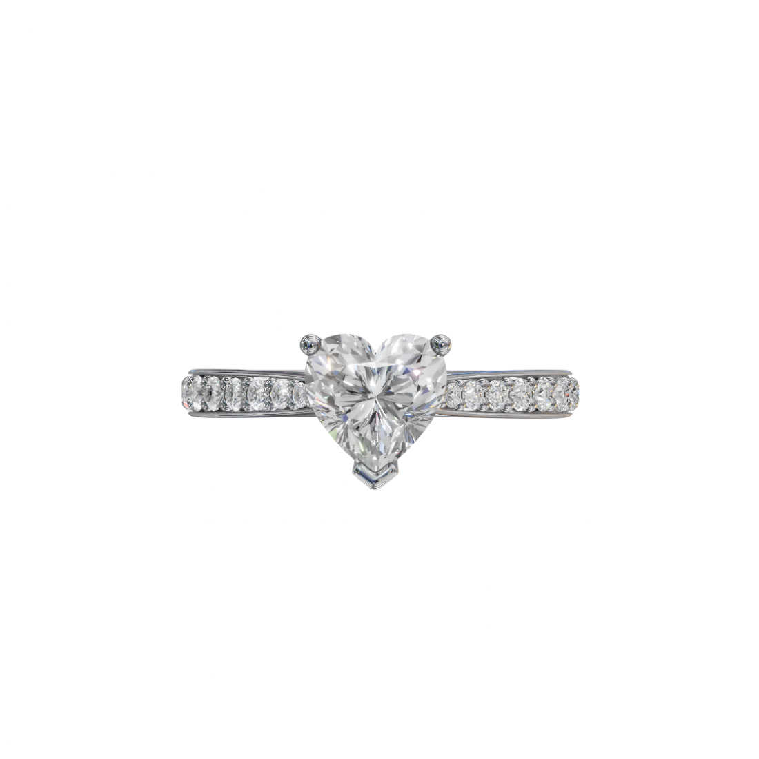 Heart-Shaped Diamond Ring with Pavé Band