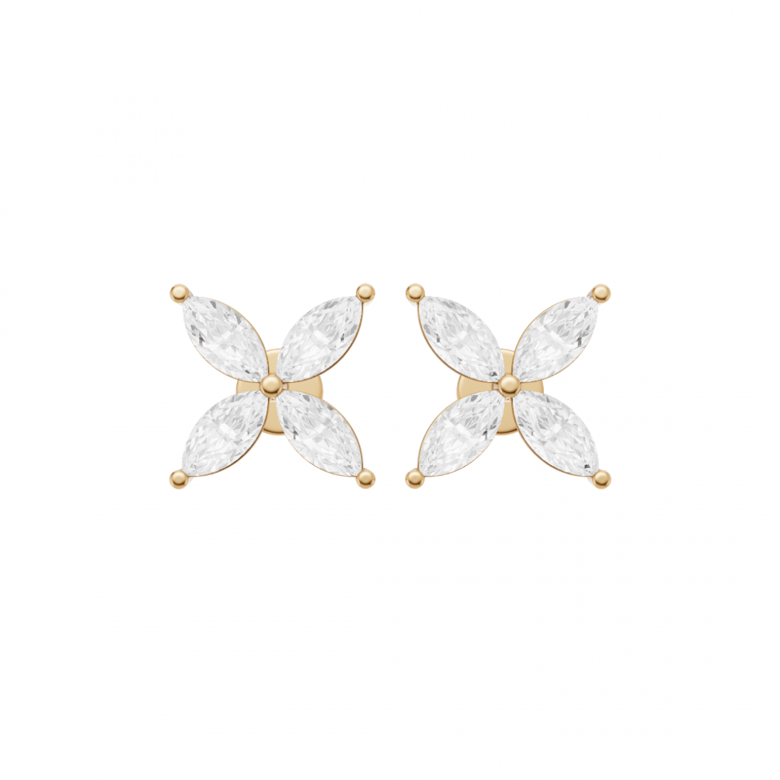 Floral Marquise 4 Petals Diamond Stud Earrings