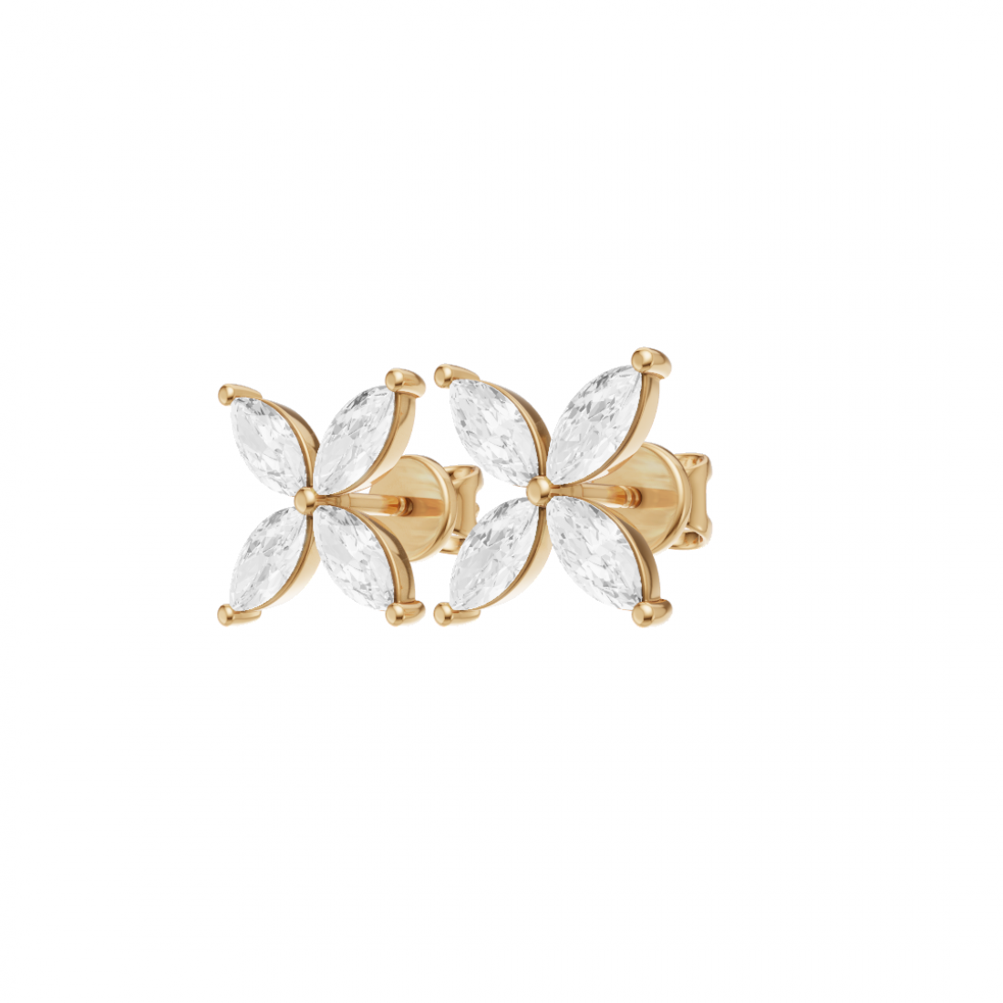 Floral Marquise 4 Petals Diamond Stud Earrings