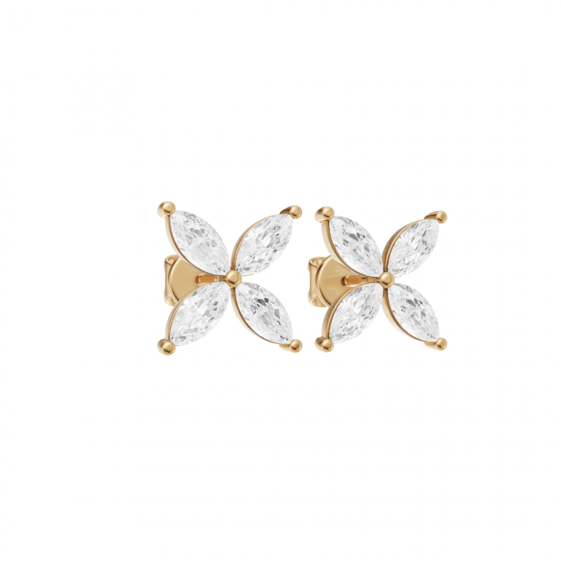 Floral Marquise 4 Petals Diamond Stud Earrings
