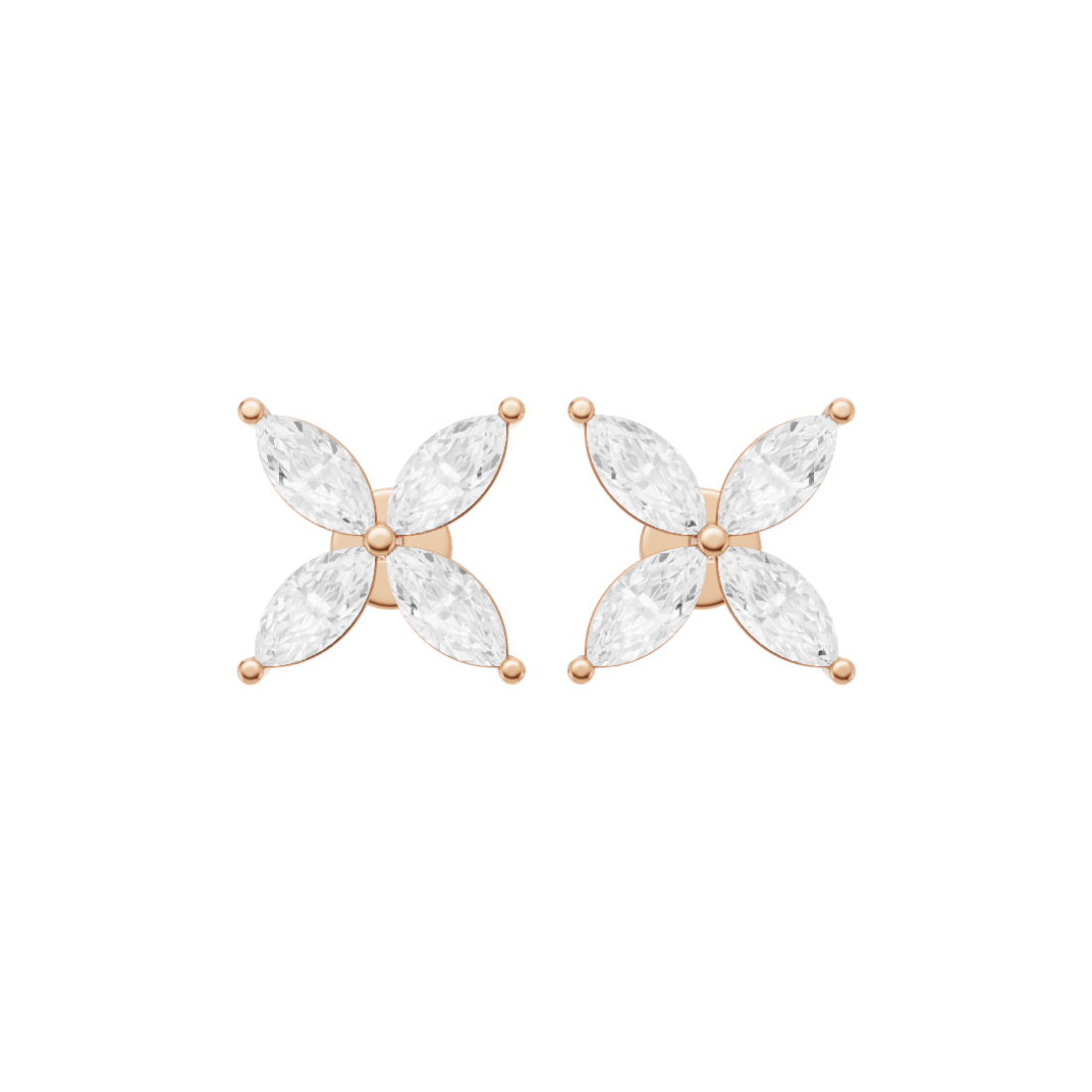 Floral Marquise 4 Petals Diamond Stud Earrings