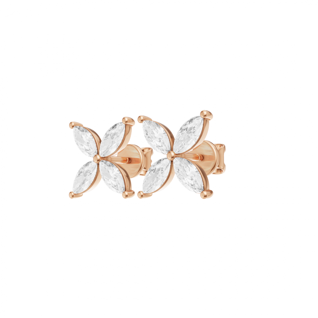 Floral Marquise 4 Petals Diamond Stud Earrings