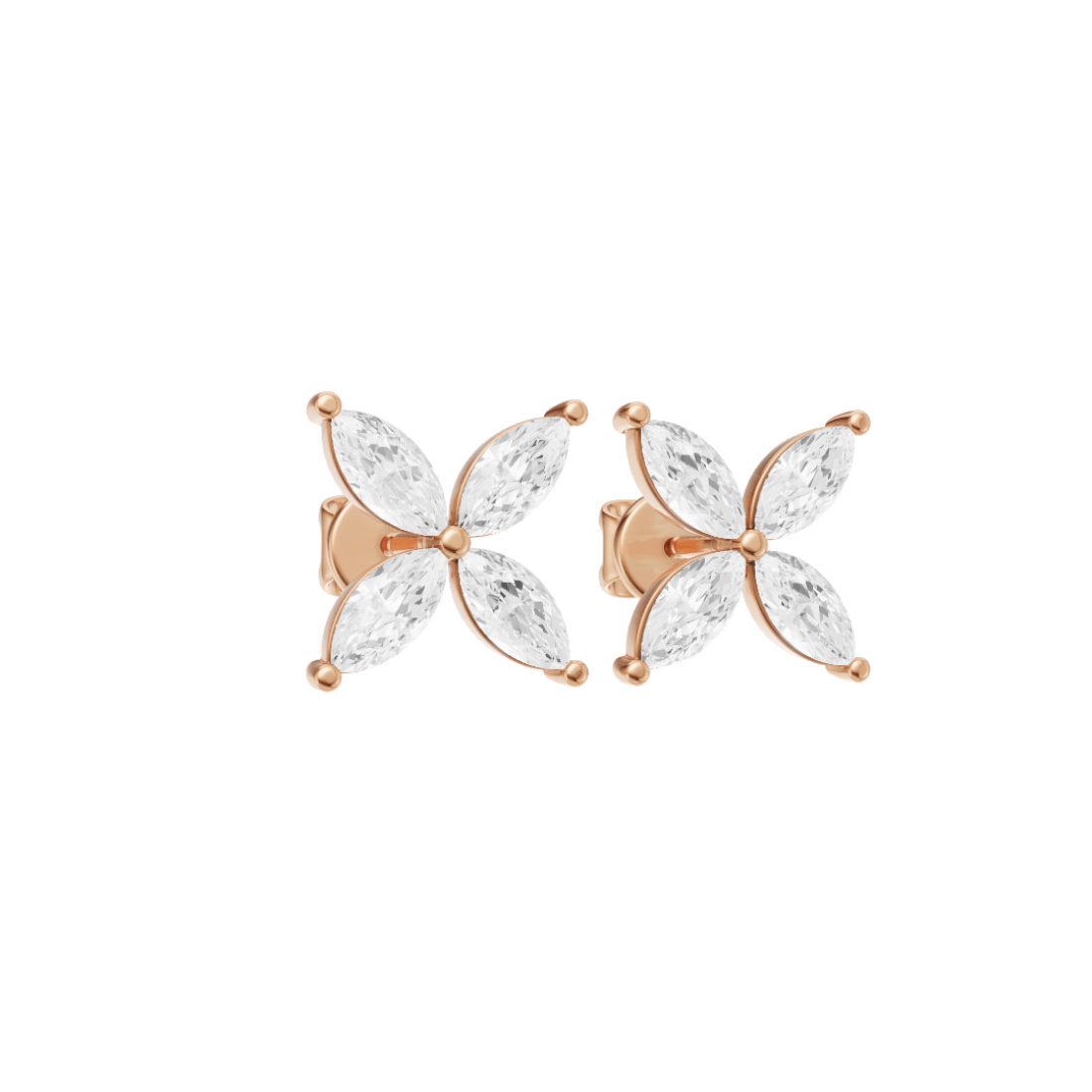 Floral Marquise 4 Petals Diamond Stud Earrings