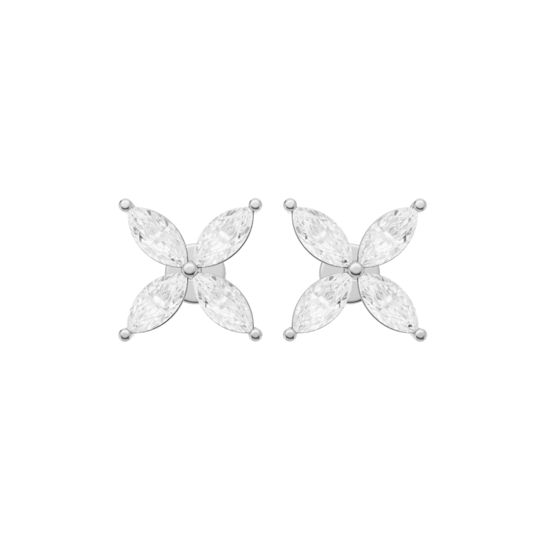 Floral Marquise 4 Petals Diamond Stud Earrings