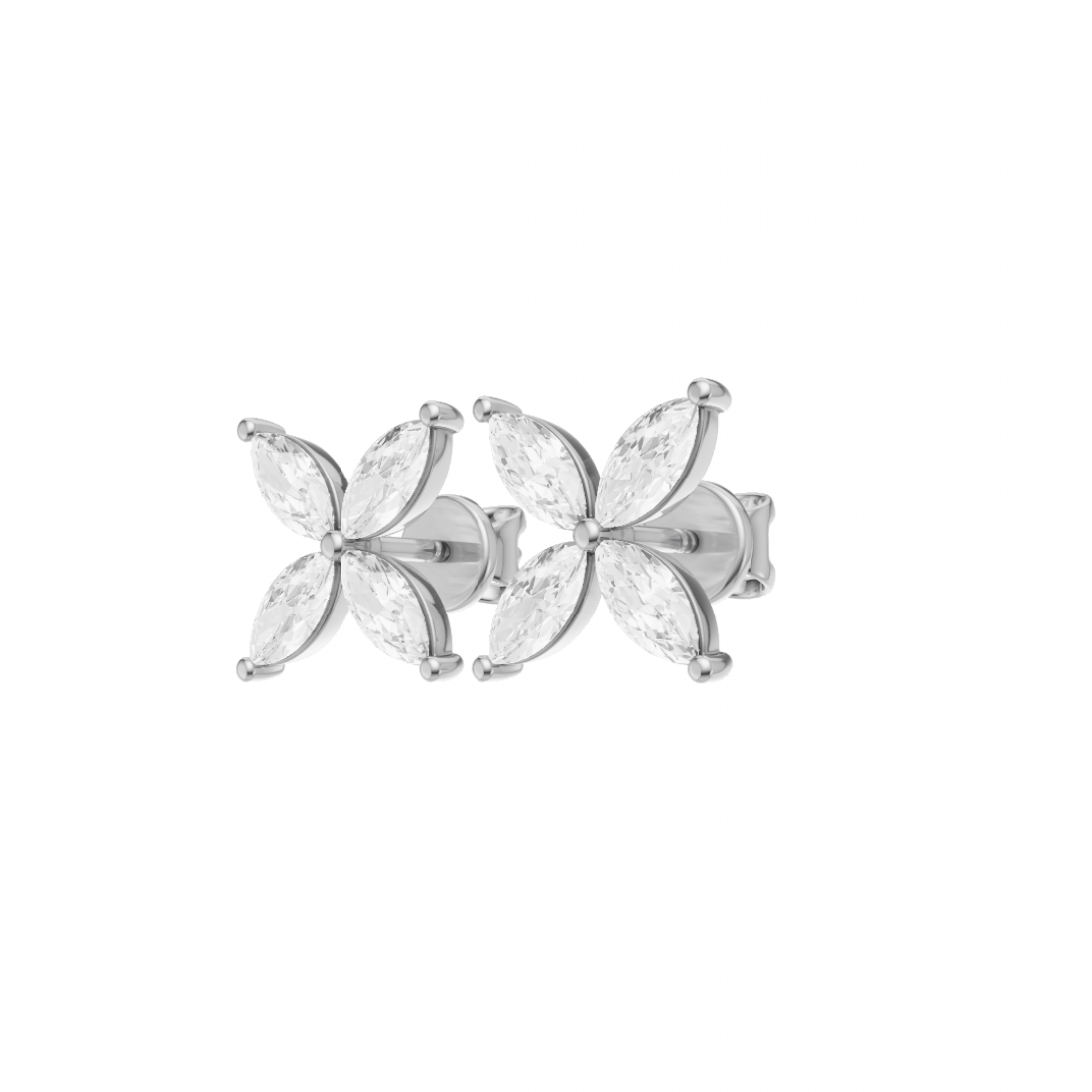 Floral Marquise 4 Petals Diamond Stud Earrings
