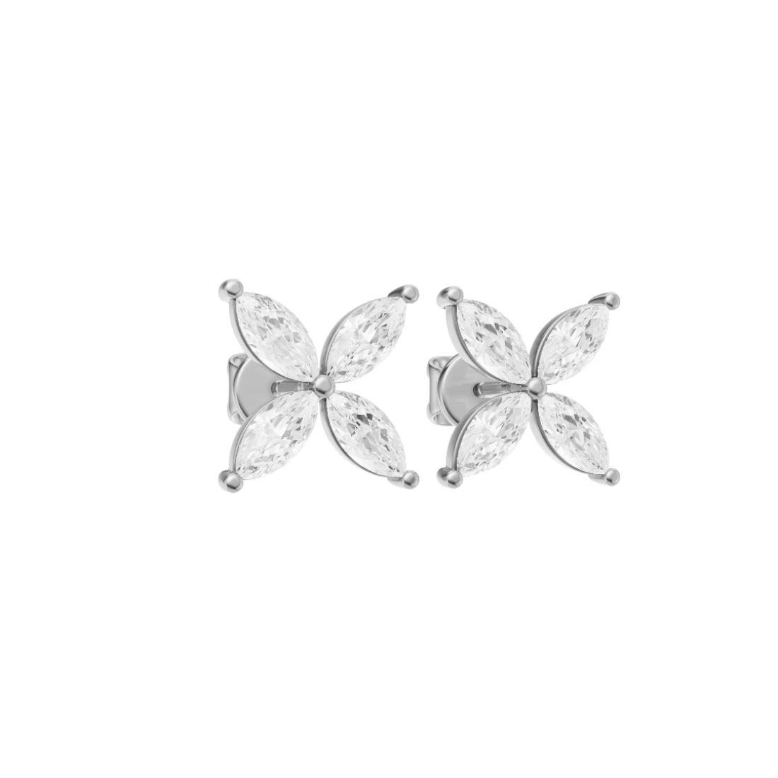 Floral Marquise 4 Petals Diamond Stud Earrings
