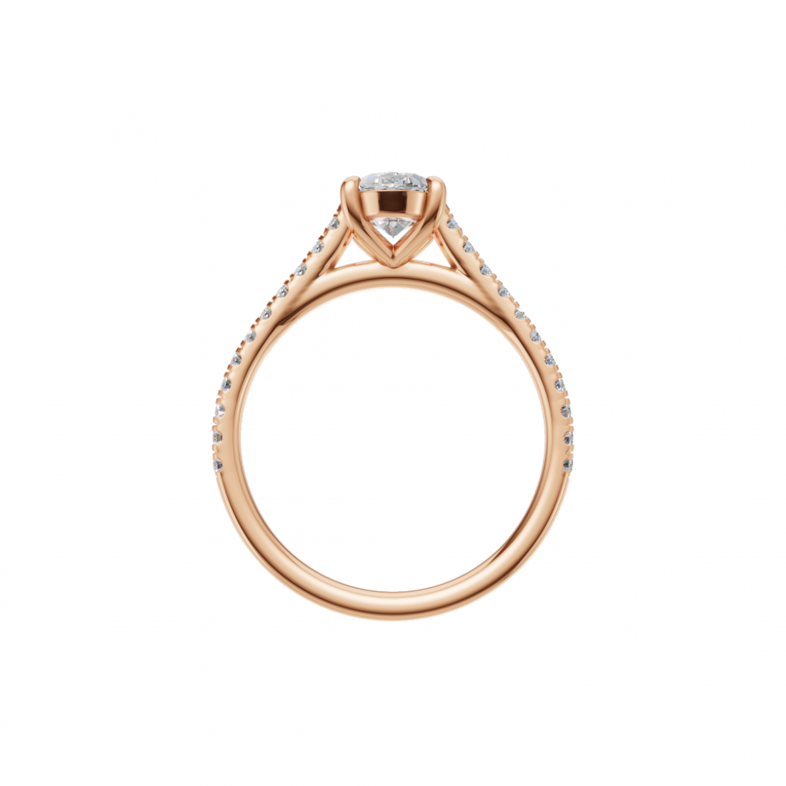 Oval-Cut Solitaire Diamond Pavé Band Ring