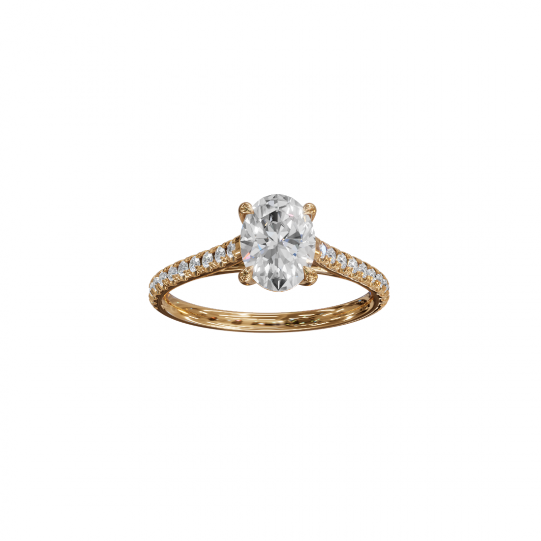 Oval-Cut Solitaire Diamond Pavé Band Ring