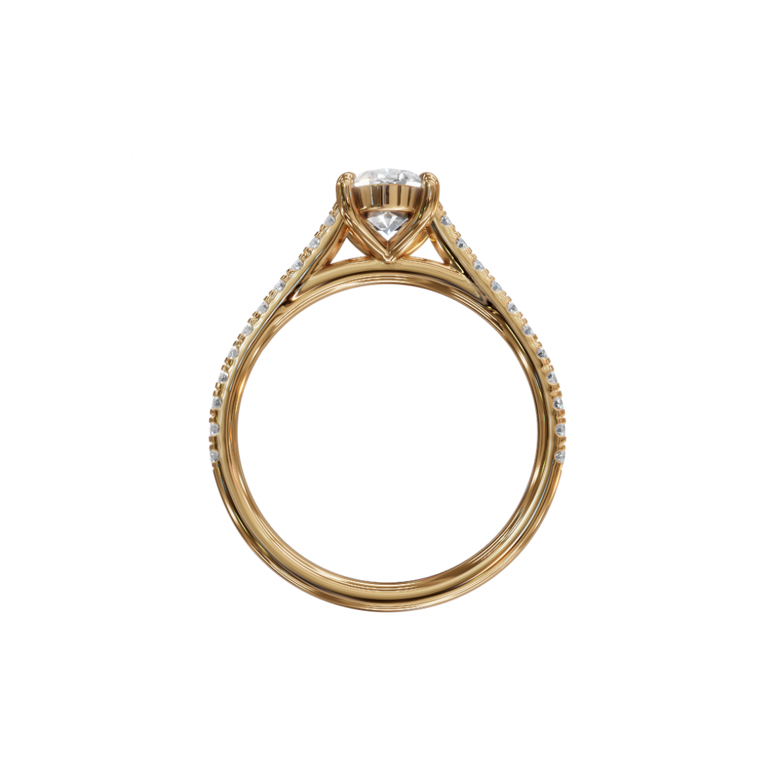 Oval-Cut Solitaire Diamond Pavé Band Ring