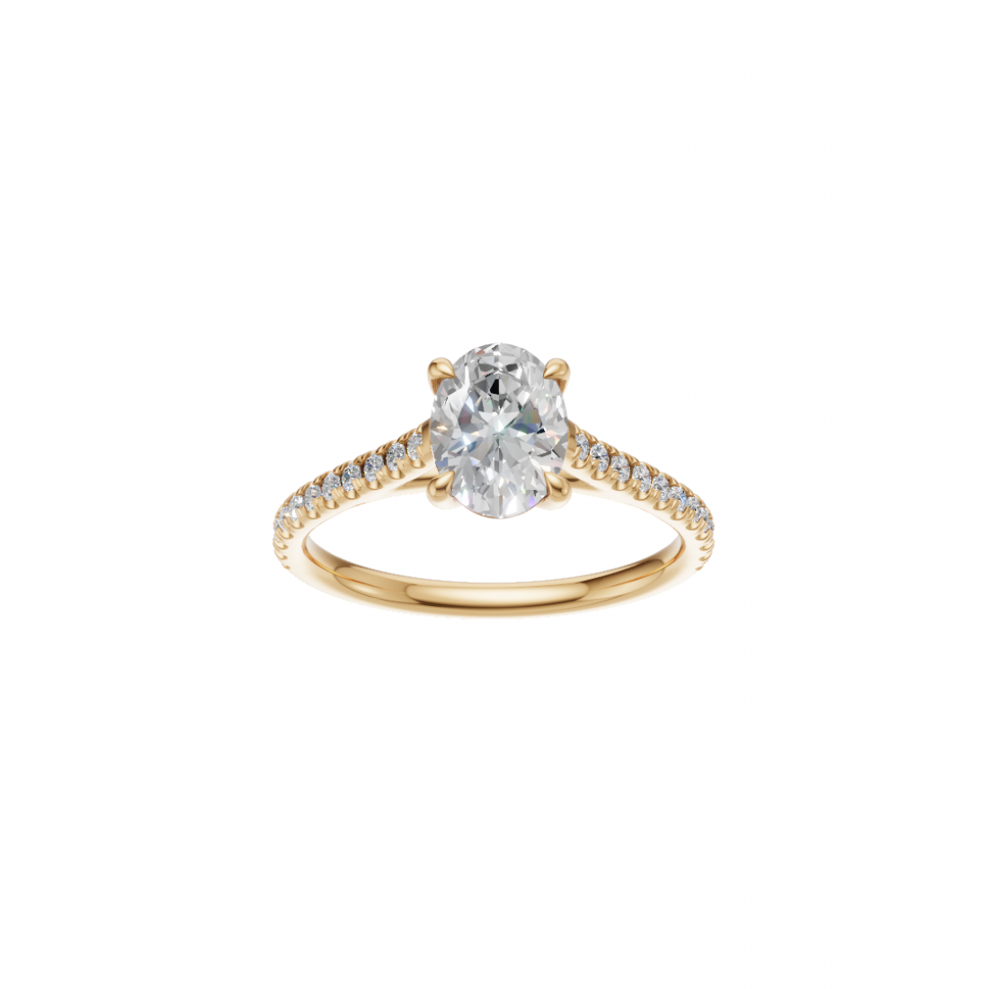 Oval-Cut Solitaire Diamond Pavé Band Ring
