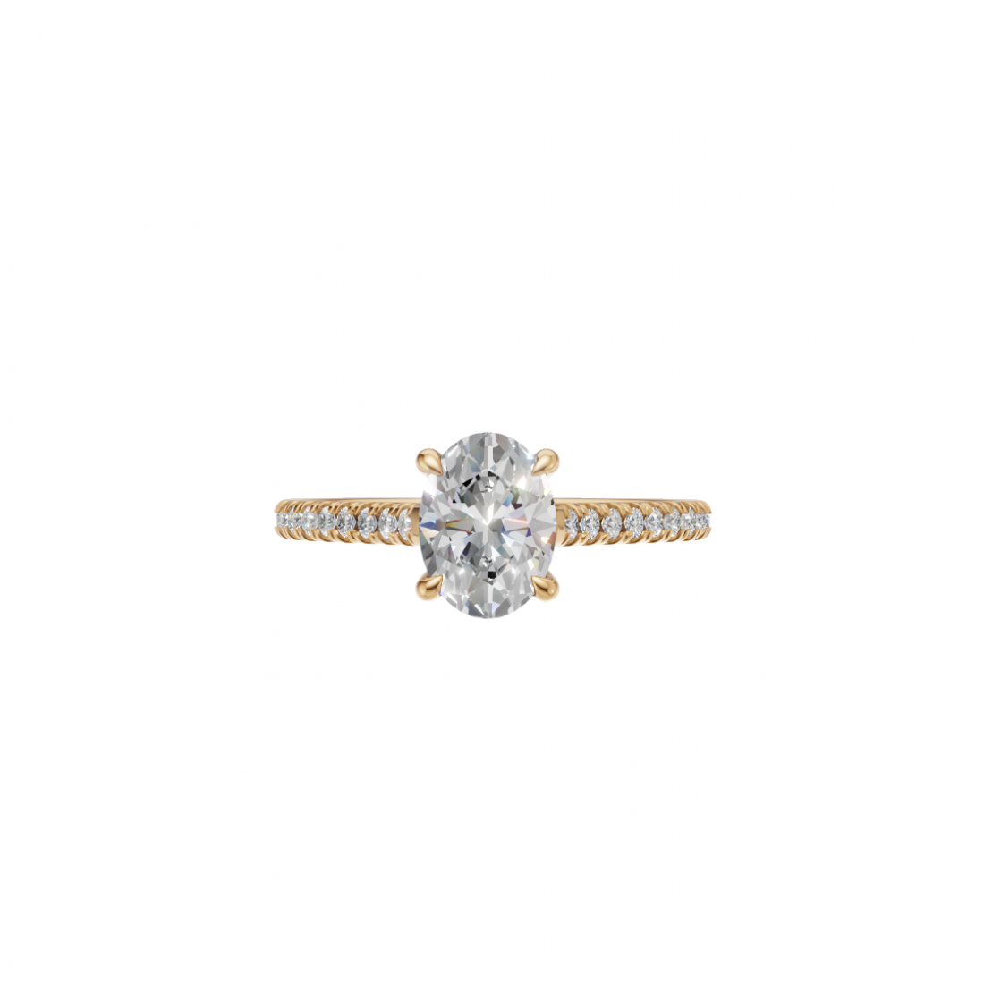 Oval-Cut Solitaire Diamond Pavé Band Ring