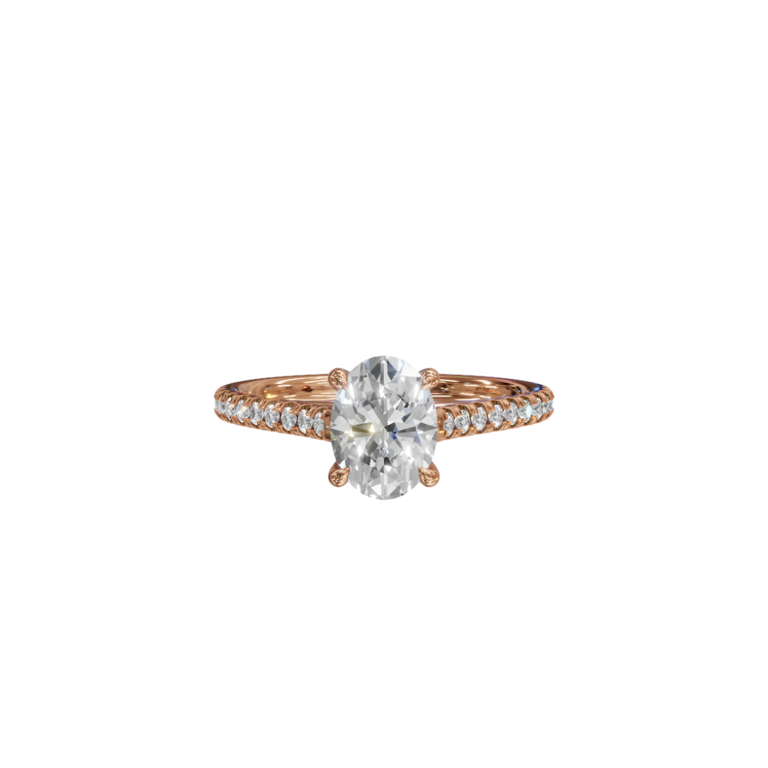 Oval-Cut Solitaire Diamond Pavé Band Ring
