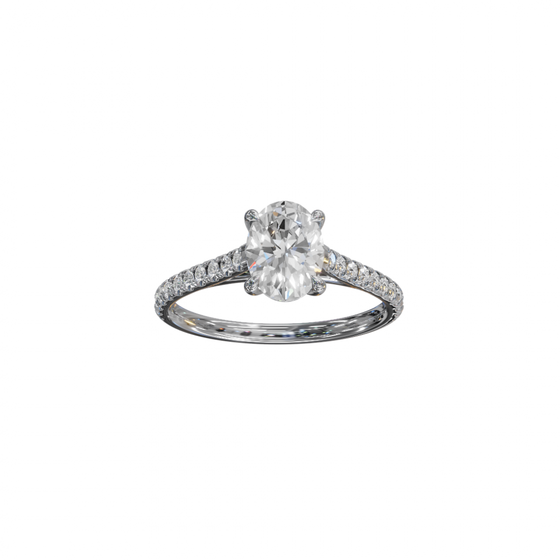 Oval-Cut Solitaire Diamond Pavé Band Ring