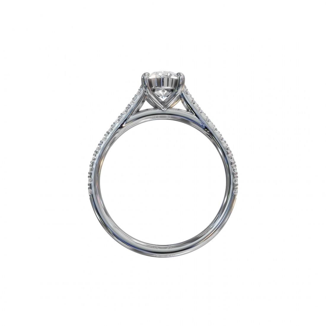 Oval-Cut Solitaire Diamond Pavé Band Ring