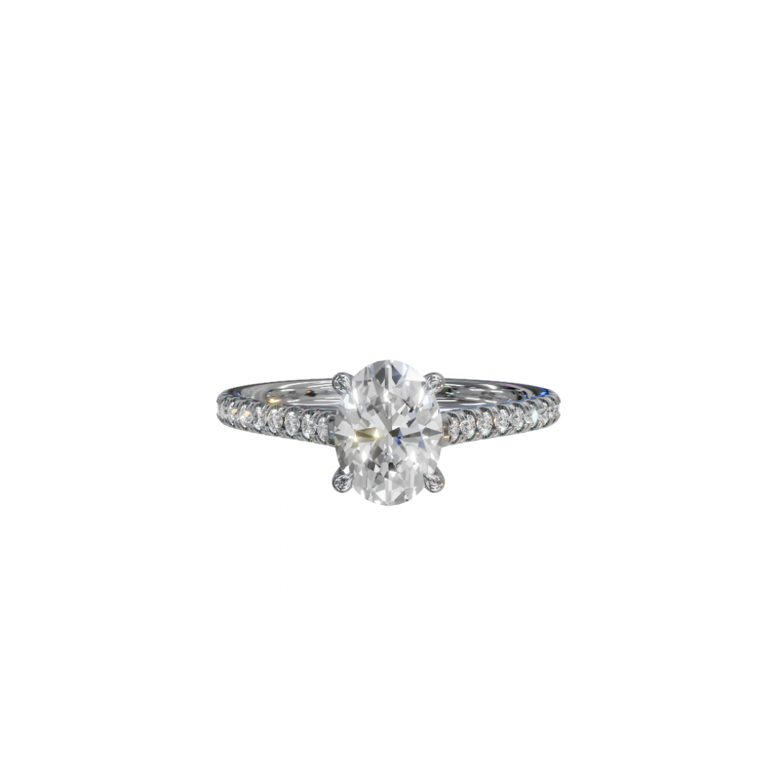 Oval-Cut Solitaire Diamond Pavé Band Ring