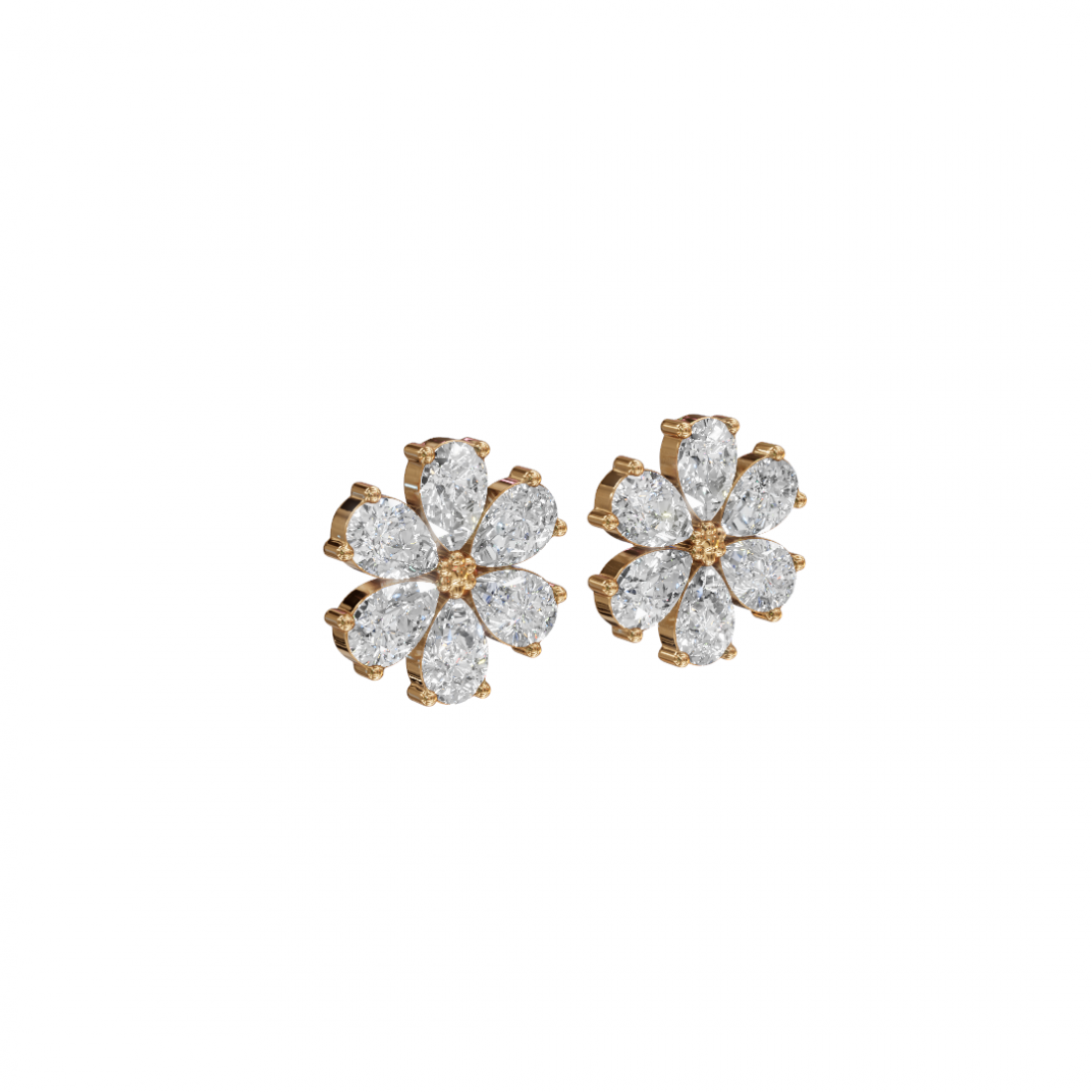 Flower Pear Cut Diamond Stud Earrings