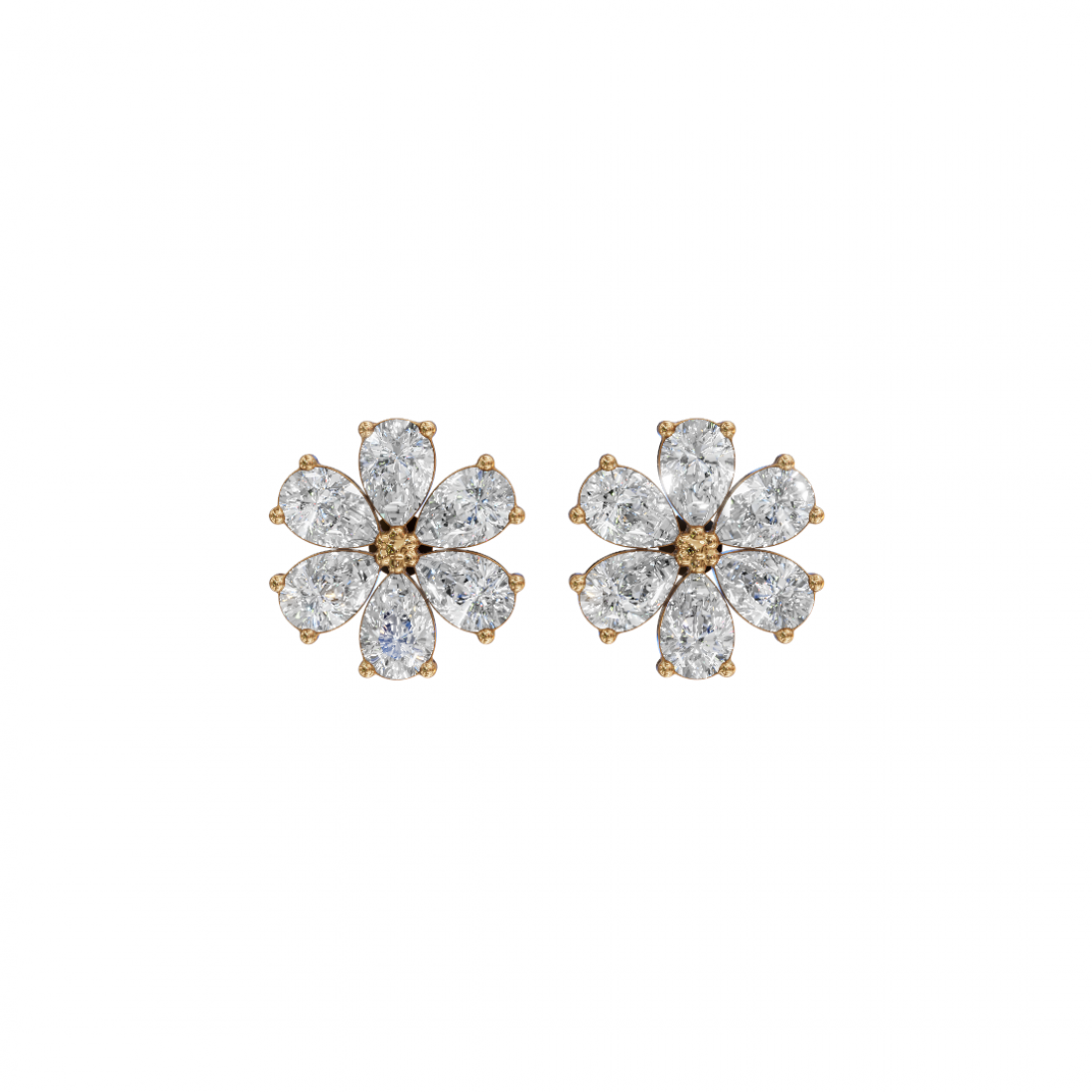 Flower Pear Cut Diamond Stud Earrings