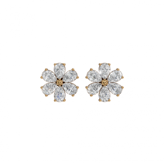 Flower Pear Cut Diamond Stud Earrings