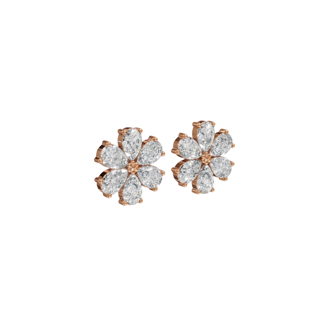 Flower Pear Cut Diamond Stud Earrings