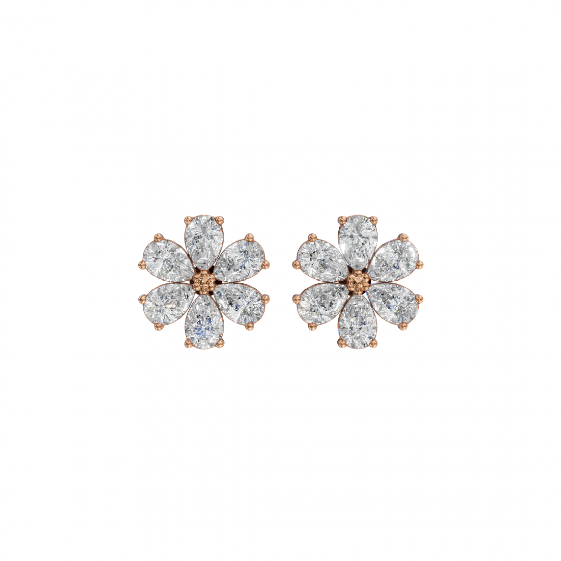 Flower Pear Cut Diamond Stud Earrings