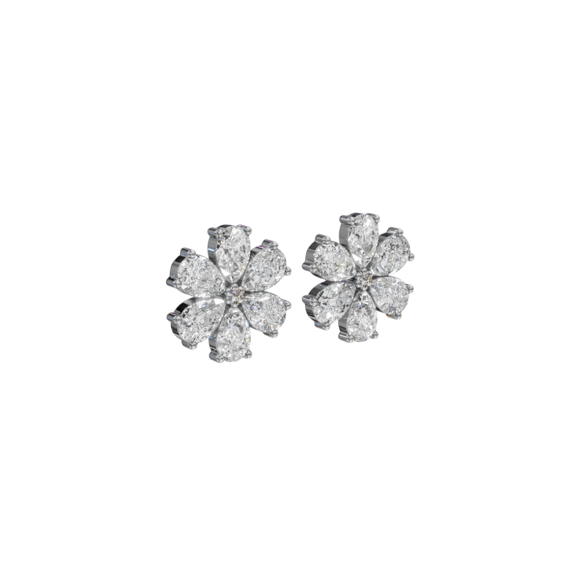 Flower Pear Cut Diamond Stud Earrings