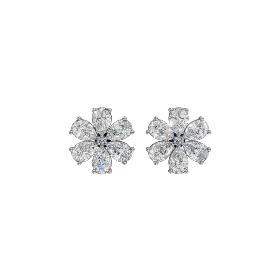 Flower Pear Cut Diamond Stud Earrings