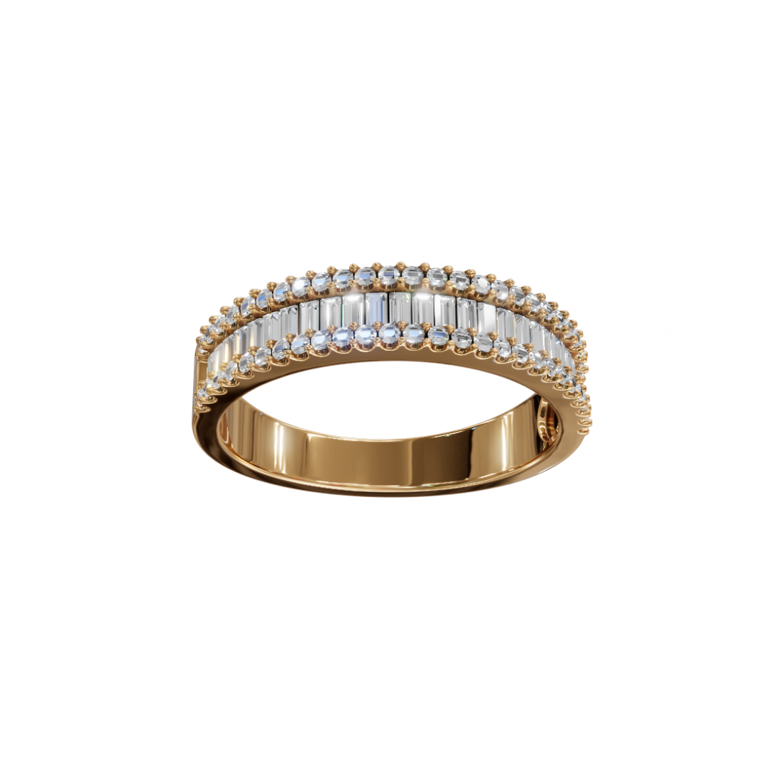 Baguette and Round Diamond Triple Row Band