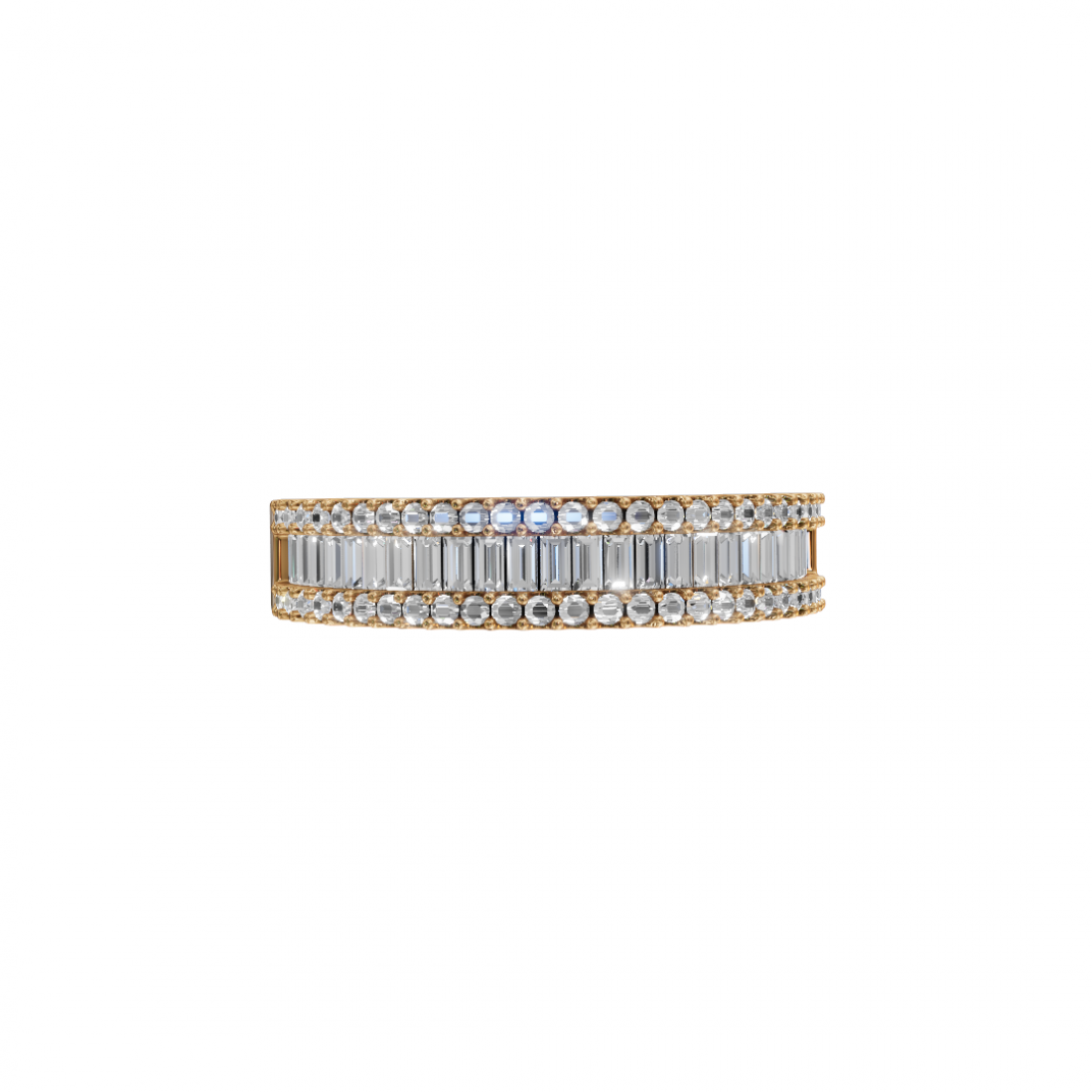 Baguette and Round Diamond Triple Row Band