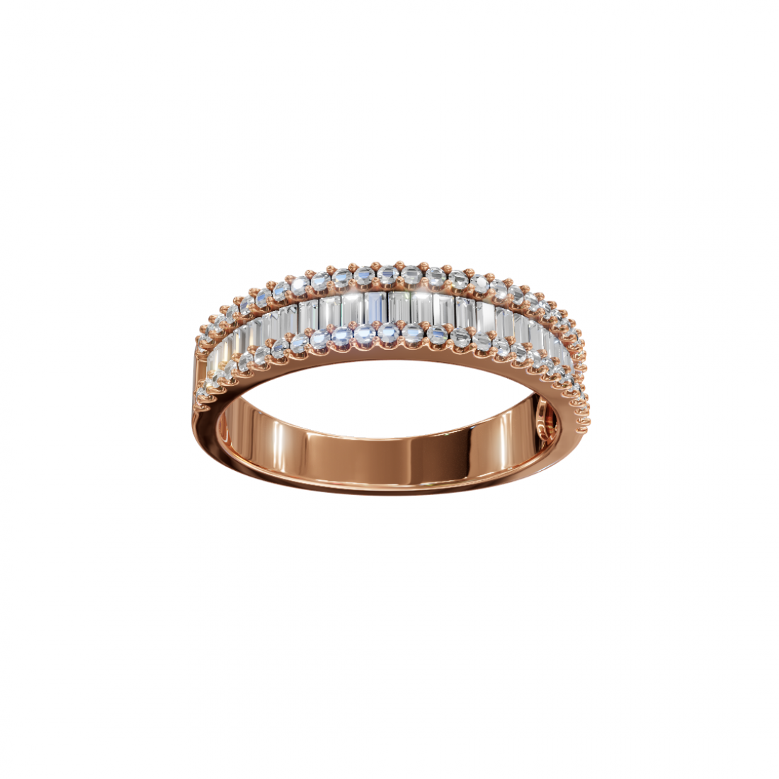Baguette and Round Diamond Triple Row Band