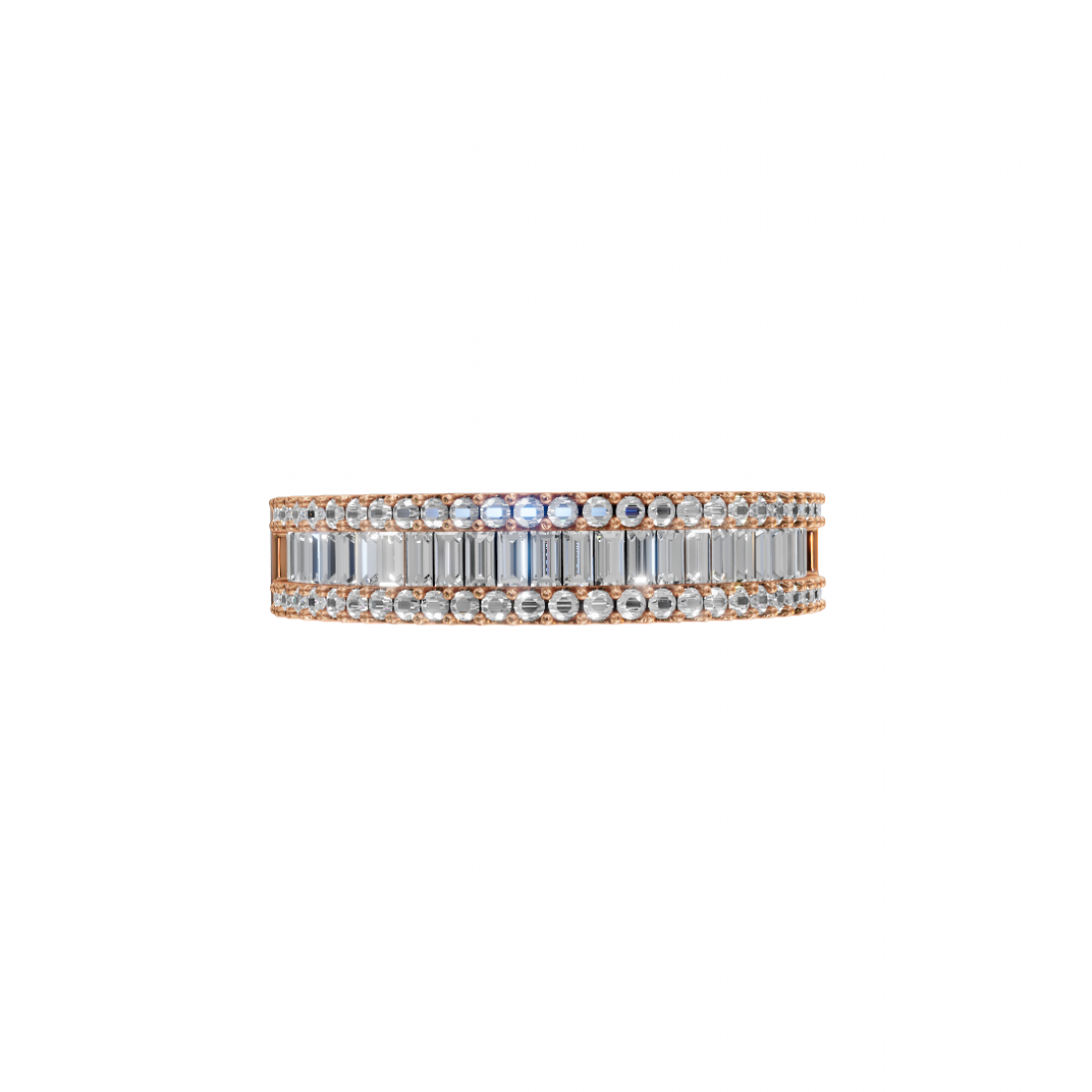 Baguette and Round Diamond Triple Row Band