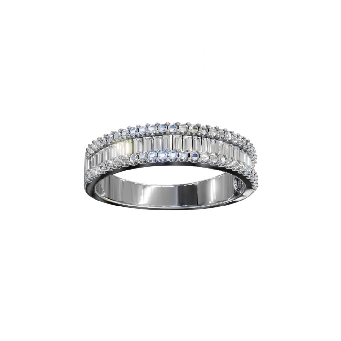 Baguette and Round Diamond Triple Row Band