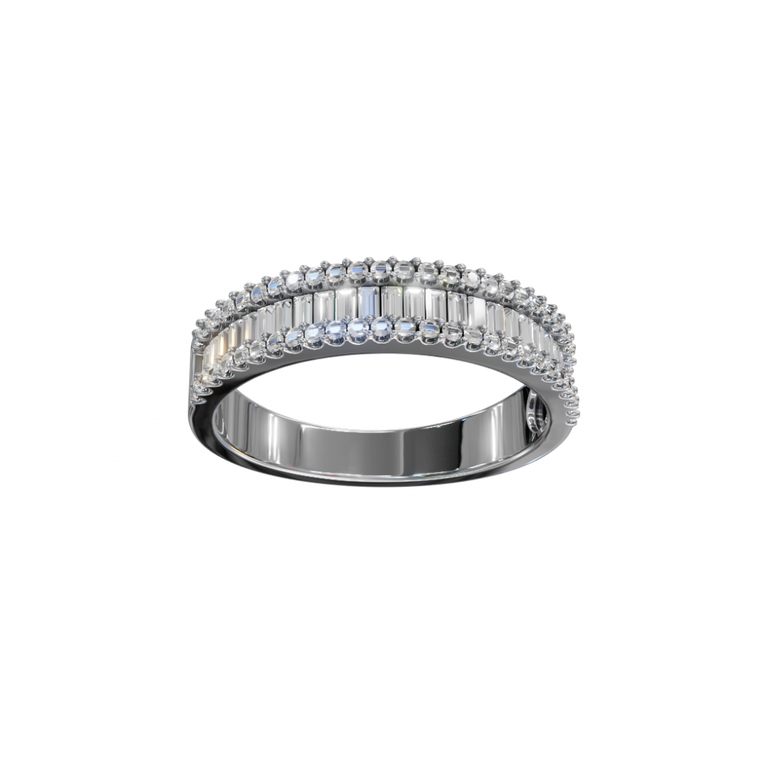 Baguette and Round Diamond Triple Row Band